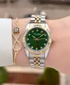 Kadranı Yeşil Gold Gümüş Renk 30 mm Kadın Kol Saati ve Bileklik
