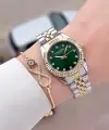 Kadranı Yeşil Gold Gümüş Renk 30 mm Kadın Kol Saati ve Bileklik