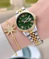 Kadranı Yeşil Gold Gümüş Renk 30 mm Kadın Kol Saati ve Bileklik