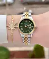 Kadranı Yeşil Gold Gümüş Renk 30 mm Kadın Kol Saati ve Bileklik