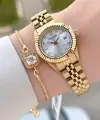 Gold Renk 25 Mm Kadın Kol Saati ve Bileklik