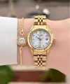 Gold Renk 25 Mm Kadın Kol Saati ve Bileklik