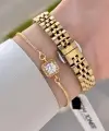Gold Renk 25 Mm Kadın Kol Saati ve Bileklik