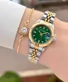 Kadranı Yeşil Gold Gümüş Renk 25 Mm Kadın Kol Saati ve Bileklik