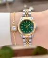 Kadranı Yeşil Gold Gümüş Renk 25 Mm Kadın Kol Saati ve Bileklik