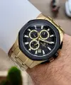 Kadranı Siyah Kordonu Gold Renk 44 mm Renk Atmaz Oksitlenmez Çelik Erkek Kol Saati