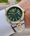 Kadranı Yeşil Kordonu Gold Gümüş Renk 40 mm Renk Atmaz Oksitlenmez Çelik Erkek Kol Saati