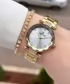Gold Renk Kesme Camlı Kadın Kol Saati Ve Bileklik