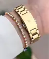 Gold Renk Kesme Camlı Kadın Kol Saati Ve Bileklik
