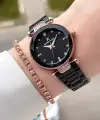Rose Siyah Renk Kesme Camlı Kadın Kol Saati ve Bileklik