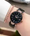 Rose Siyah Renk Kesme Camlı Kadın Kol Saati ve Bileklik