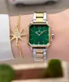 Kadranı Yeşil Kordonu Gold Gümüş Renk 26 mm Kadın Kol Saati ve Bileklik