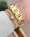 Gold Renk 24 Mm Zincirli Kadın Kol Saati ve Hediye Bileklik