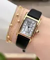 Kasası Gold Kordonu Siyah Renk Kadın Kol Saati ve Bileklik