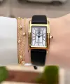 Kasası Gold Kordonu Siyah Renk Kadın Kol Saati ve Bileklik