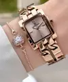 Rose Renk 24 Mm Zincirli Kadın Kol Saati ve Hediye Bileklik