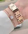 Rose Renk 24 Mm Zincirli Kadın Kol Saati ve Hediye Bileklik