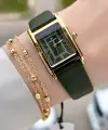 Kasası Gold Kordonu Yeşil Renk Kadın Kol Saati ve Bileklik