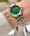 Kadranı Yeşil Kordonu Gold Gümüş Renk 30 Mm Kadın Kol Saati ve Bileklik