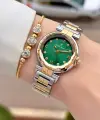 Kadranı Yeşil Kordonu Gold Gümüş Renk 30 Mm Kadın Kol Saati ve Bileklik
