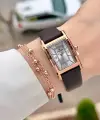 Kasası Rose Kordonu Kahverengi Renk Kadın Kol Saati ve Bileklik