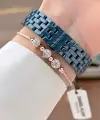 Kasası Rose Kordonu Lacivert Renk 32 mm Seramik Kadın Kol Saati ve Bileklik