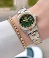 Kadranı Yeşil Kordonu Gold Gümüş Renk Tam Çelik 5 ATM Su Geçirmez Kadın Kol Saati ve Bileklik