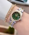 Kadranı Yeşil Kordonu Gold Gümüş Renk Tam Çelik 5 ATM Su Geçirmez Kadın Kol Saati ve Bileklik
