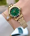 Kadranı Yeşil Korodnu Gold Renk 27,5 Mm Tam Çelik 5 ATM Su Geçirmez Kadın Kol Saati ve Bileklik