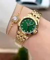 Kadranı Yeşil Korodnu Gold Renk 27,5 Mm Tam Çelik 5 ATM Su Geçirmez Kadın Kol Saati ve Bileklik