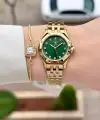 Kadranı Yeşil Korodnu Gold Renk 27,5 Mm Tam Çelik 5 ATM Su Geçirmez Kadın Kol Saati ve Bileklik