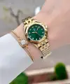 Kadranı Yeşil Korodnu Gold Renk 27,5 Mm Tam Çelik 5 ATM Su Geçirmez Kadın Kol Saati ve Bileklik