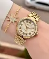 Gold Renk 35 Mm Hediye Paketli Kadın Kol Saati ve Bileklik