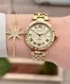 Gold Renk 35 Mm Hediye Paketli Kadın Kol Saati ve Bileklik
