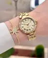 Gold Renk 35 Mm Hediye Paketli Kadın Kol Saati ve Bileklik