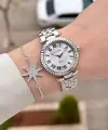 Gümüş Renk 35 Mm Hediye Paketli Kadın Kol Saati ve Bileklik