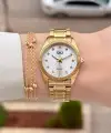 Gold Renk 30 Mm Kadın Kol Saati ve Hediye Bileklik
