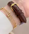 Kasası Gold Kordonu Kahverengi Renk 30,5 Mm Rakamlı Kadın Kol Saati ve Hediye Bileklik