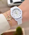Beyaz Renk Su Geçirmez 32 Mm Rakamlı Kadın Kol Saati ve Hediye Bileklik