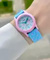 Pembe Açık Mavi Renk 30 Mm Kedi Figürlü Su Geçirmez Rakamlı Çoçuk Kol Saati