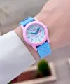 Pembe Açık Mavi Renk 30 Mm Kedi Figürlü Su Geçirmez Rakamlı Çoçuk Kol Saati