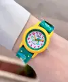 Sarı Yeşil Renk 32 Mm Dinazor Figürlü Su Geçirmez Rakamlı Çoçuk Kol Saati