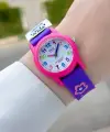 Pembe Mor Renk 30 Mm Çiçek Figürlü Su Geçirmez Rakamlı Çoçuk Kol Saati