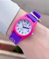 Pembe Mor Renk 30 Mm Çiçek Figürlü Su Geçirmez Rakamlı Çoçuk Kol Saati