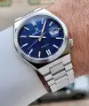 Kadranı Lacivert Kordonu Gümüş Renk 40 mm Kristal Cam Çelik Metaryel Erkek Kol Saati