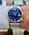 Kadranı Lacivert Kordonu Gümüş Renk 40 mm Kristal Cam Çelik Metaryel Erkek Kol Saati
