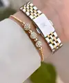 Gold Gümüş Renk 26 mm Kadın Kol Saati ve Hediye Bileklik
