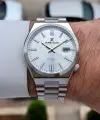 Gümüş Renk 40 mm Kristal Cam Çelik Metaryel Erkek Kol Saati