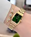 Kadranı Yeşil Kordonu Gold Renk 26 mm Kadın Kol Saati ve Hediye Bileklik