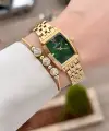 Kadranı Yeşil Kordonu Gold Renk 26 mm Kadın Kol Saati ve Hediye Bileklik